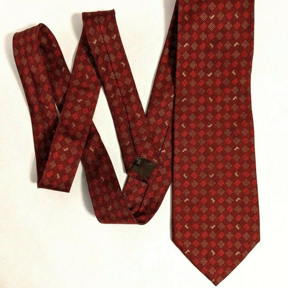 LANCEL Paris Men's Red Tie Geometric Classic Woven - Picture 1 of 9